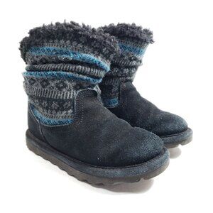 Bearpaw Youth Size 1 Shearling Boots Black Leather